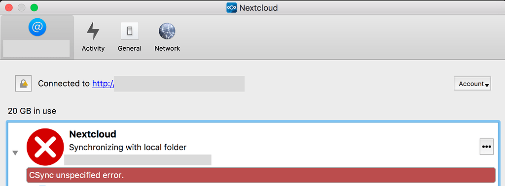Csync unspecified error - ℹ️ Support - Nextcloud community