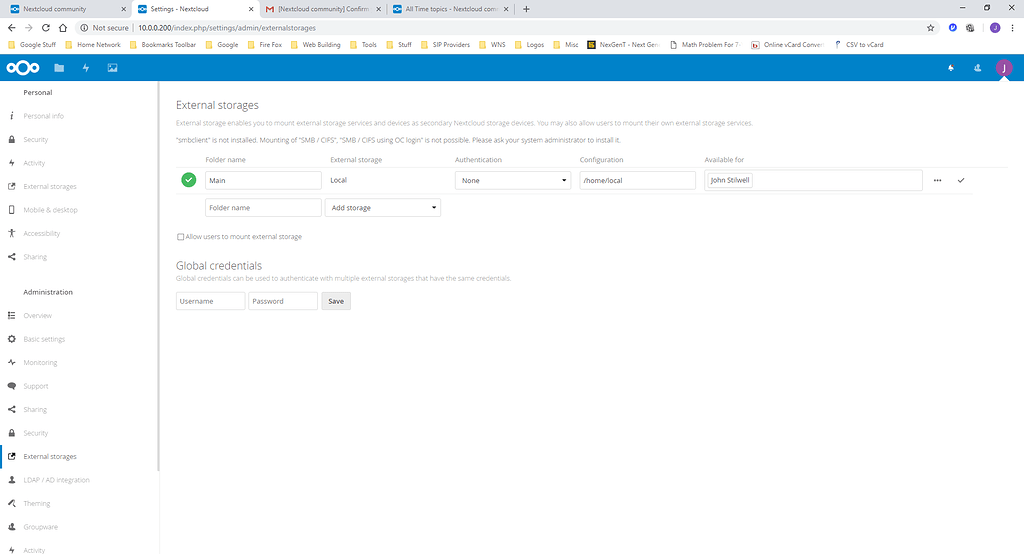 External storage 2nd HDD error - ℹ️ Support - Nextcloud community