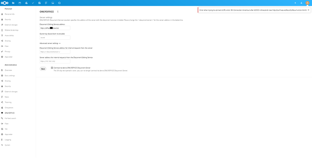 OnlyOffice cURL Error 28 since Nextcloud 18.0.2 - 📄 Office - Nextcloud ...