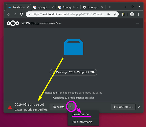 Google Chrome Block The Download Of A Zip File From File Apps Files Accesscontrol Nextcloud Community