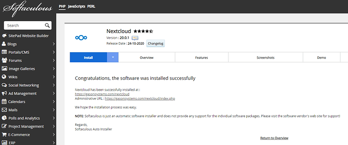 Nextcloud - Softaculous Info