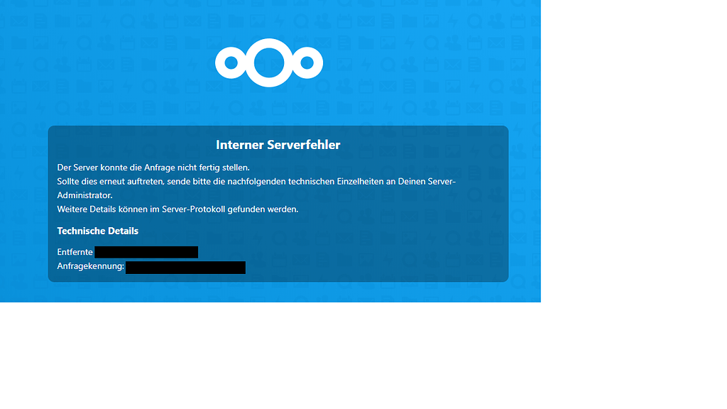 Internal server error nach dem einloggen - ℹ️ Support - Nextcloud community