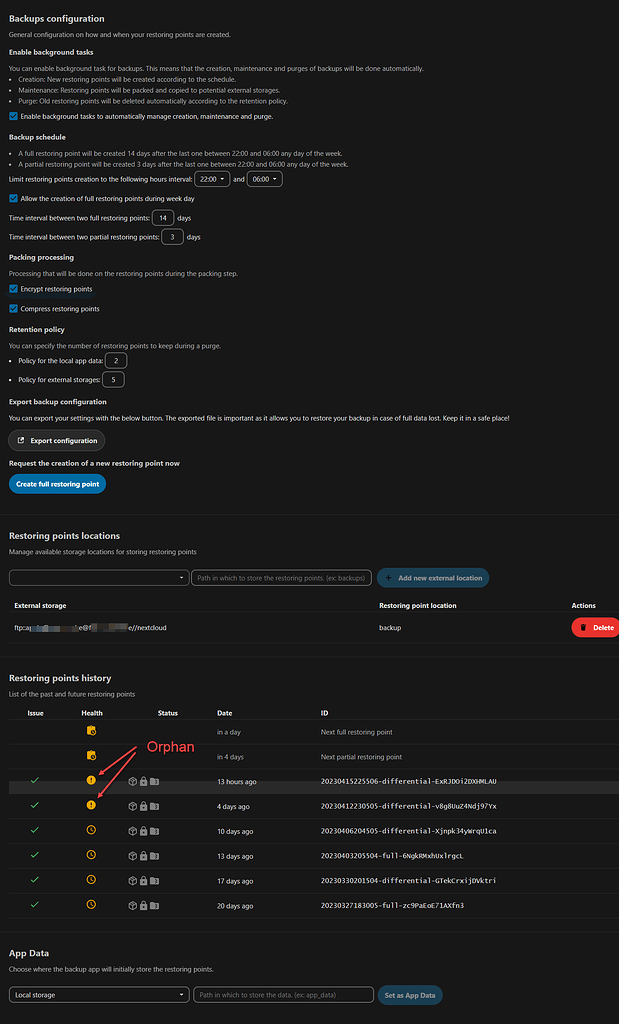 Backup and orphan restore points - ℹ️ Support - Nextcloud community