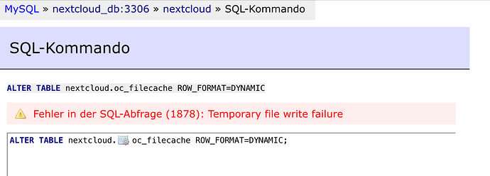 SQL-Kommando - nextcloud_db3306 - Adminer