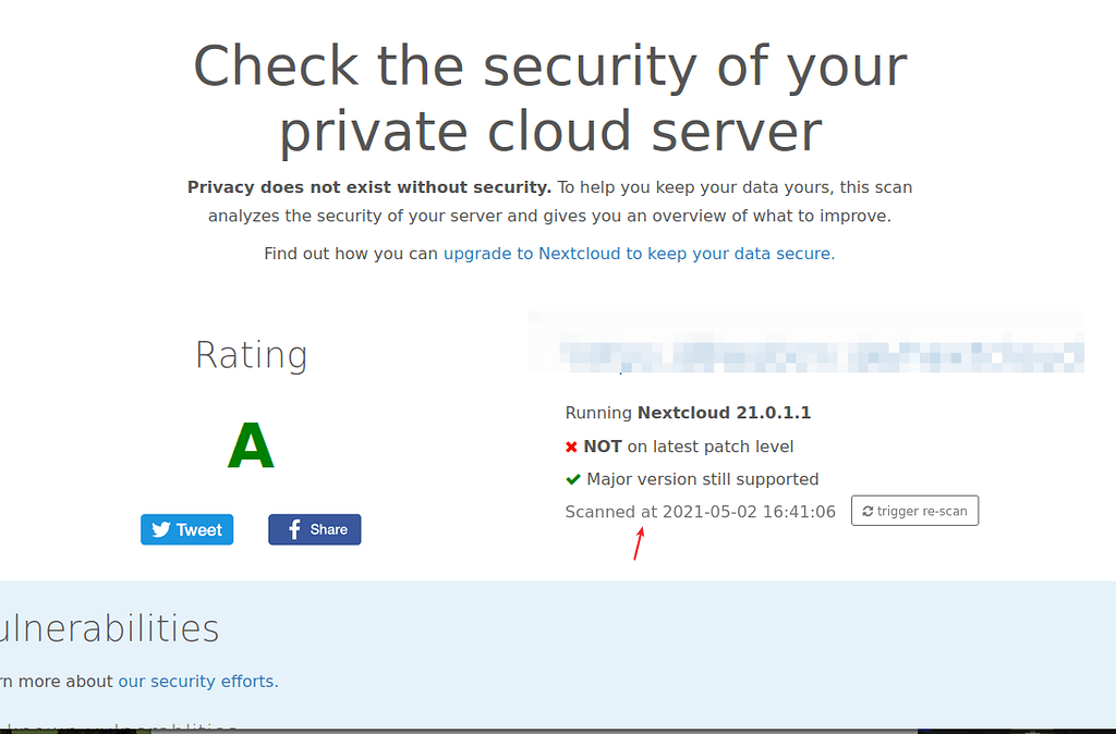 Security Scan last scan date ℹ️ Support Nextcloud community