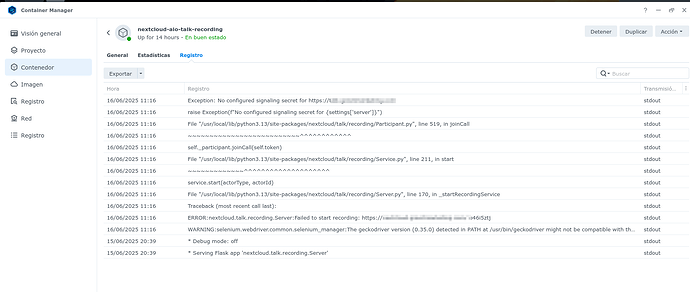 Nextcloud-aio-talk-recording-error-log