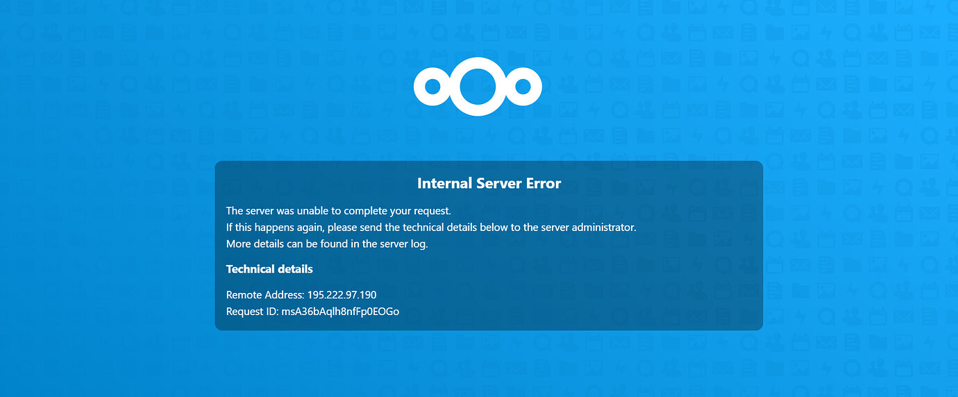 Internal Server Error unknown reason - ℹ️ Support - Nextcloud community