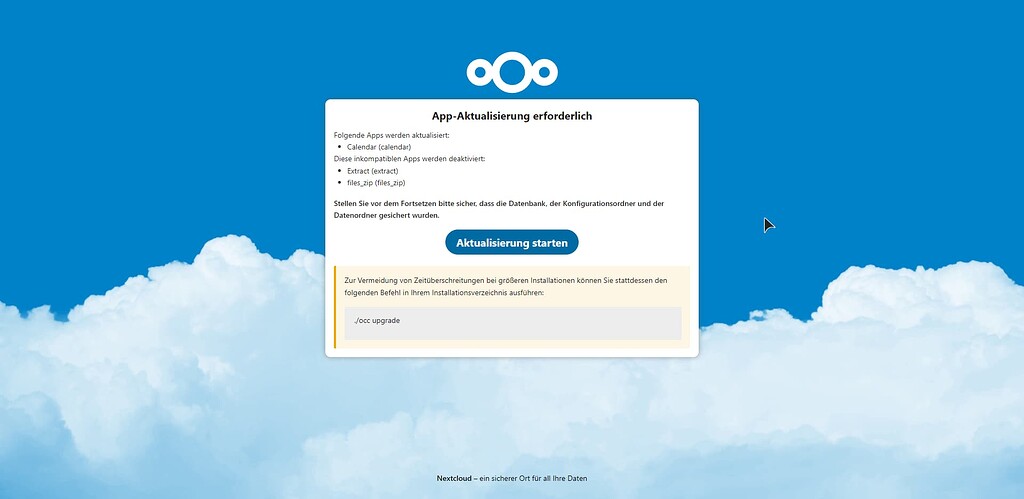 Nextcloud suddenly wants App upgrade, without login - ℹ️ Support ...