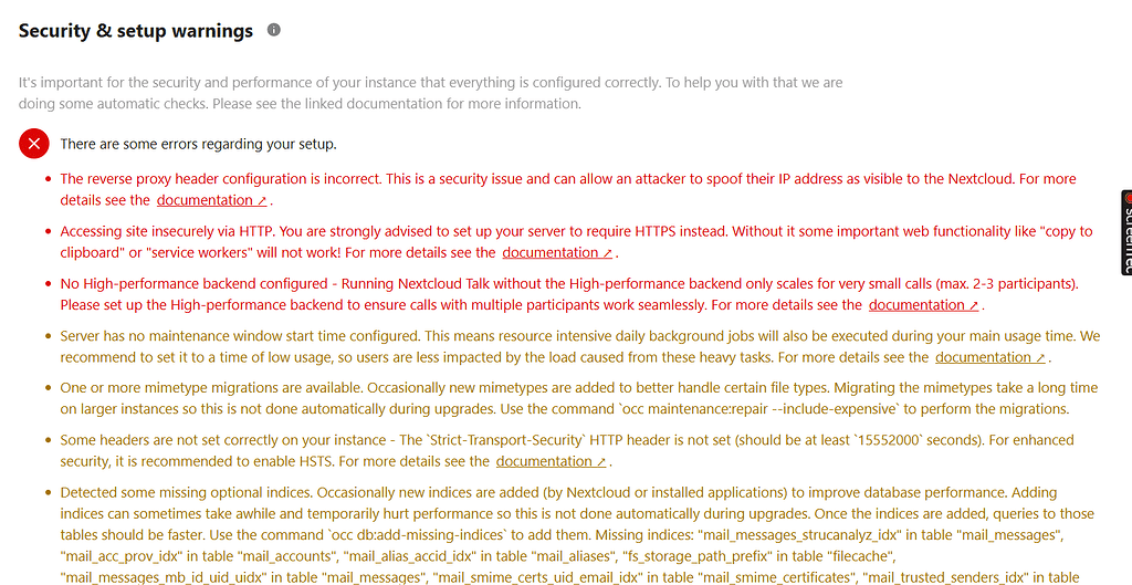Setup warnings on new installation - ℹ️ Support - Nextcloud community