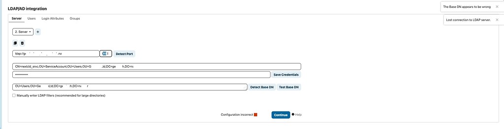 LDAP connection working from console but not from NextCloud UI - ℹ️ ...
