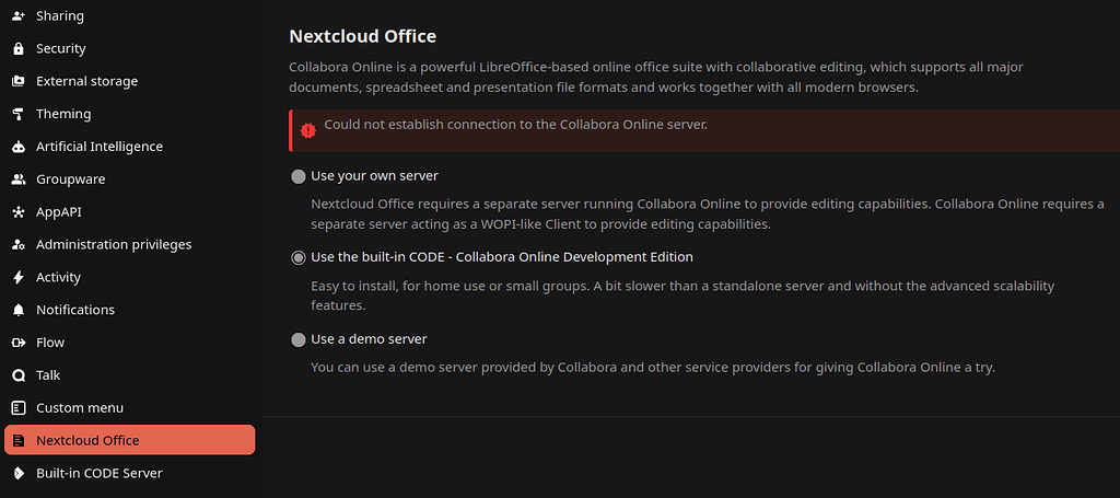 Trying configure Nextcloud Office with built-in CODE again - 📄 Office ...