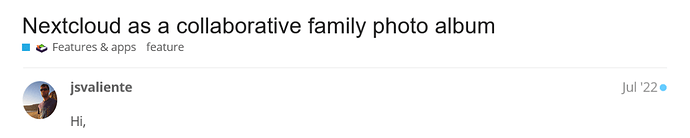 Community member jsvaliente discusses using Nextcloud Photos to store their family albums