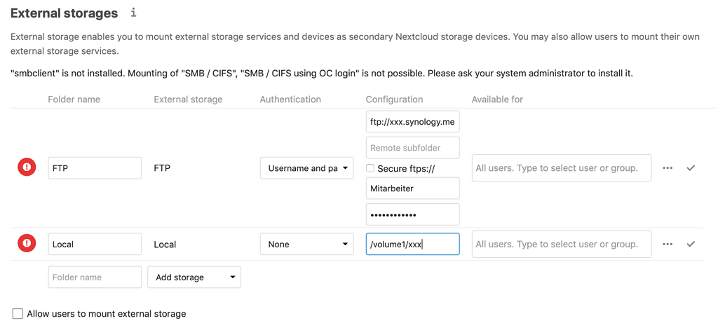 Adding a local folder as an external storage does not work - ℹ️ Support ...