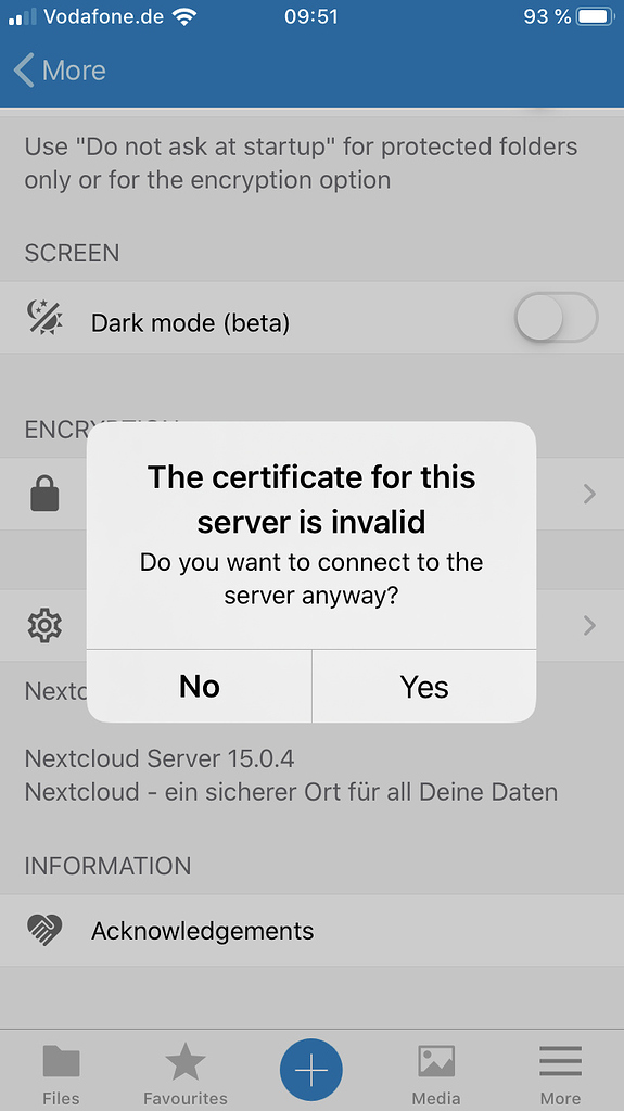 Nextcloud client app invalid certificate - 🍏 iOS - Nextcloud community