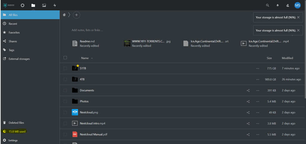 NextCloud Storage is Full - ℹ️ Support - Nextcloud community