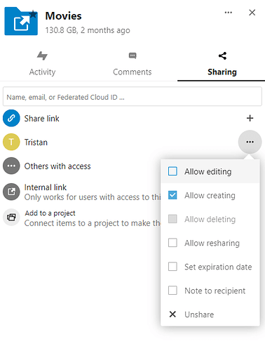 deleting is disabled when sharing an external folder