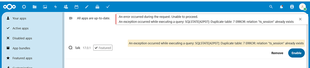 Error with talk in new installation - 💬 Talk (spreed) - Nextcloud community