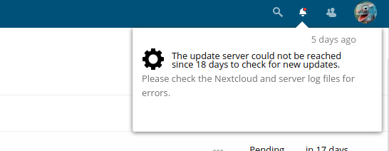 nextcloud update could notbereached