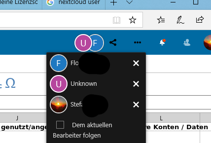 nextcloud user unknown2 blackedNames