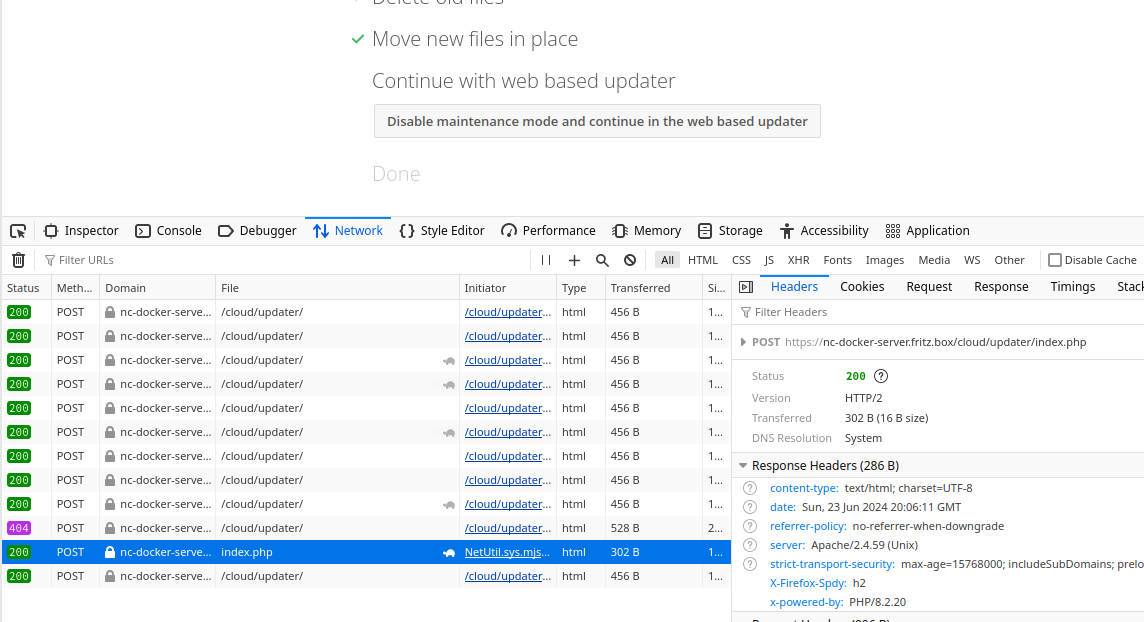 After update to NC 28 the web UI updater stucks in step "Delete old ...