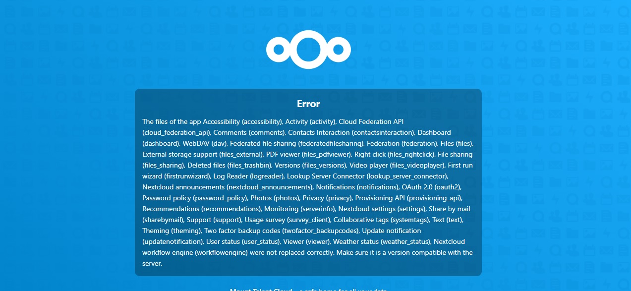 Help, Nextcloud web page error - ℹ️ Support - Nextcloud community