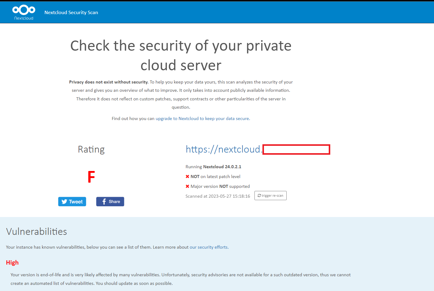 Nextcloud Security Scan showing wrong version ℹ️ Support Nextcloud