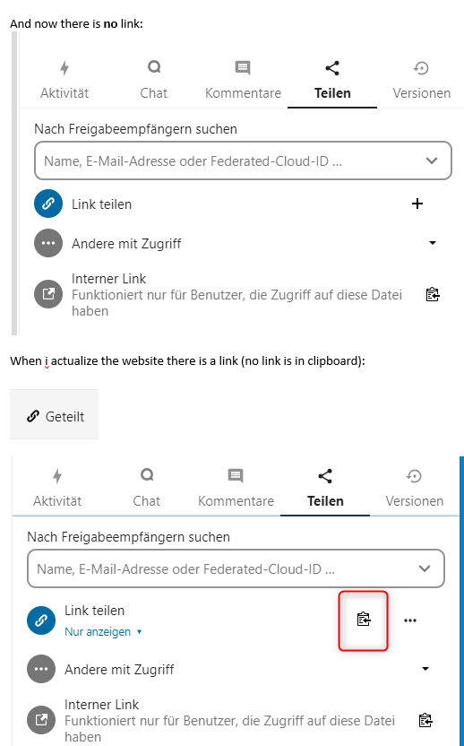Share files actualize support nextcloud community