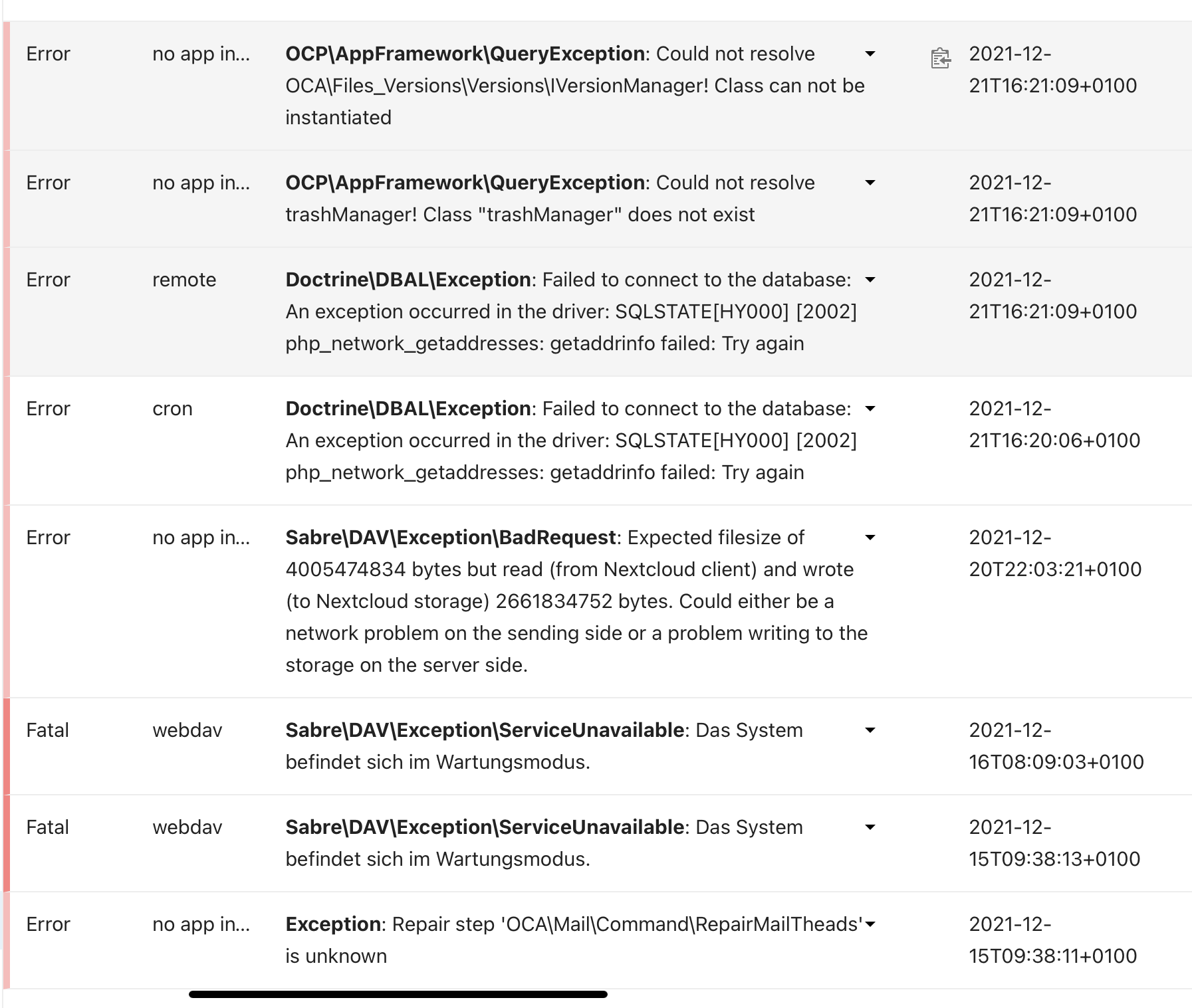 Nextcloud Error log 3