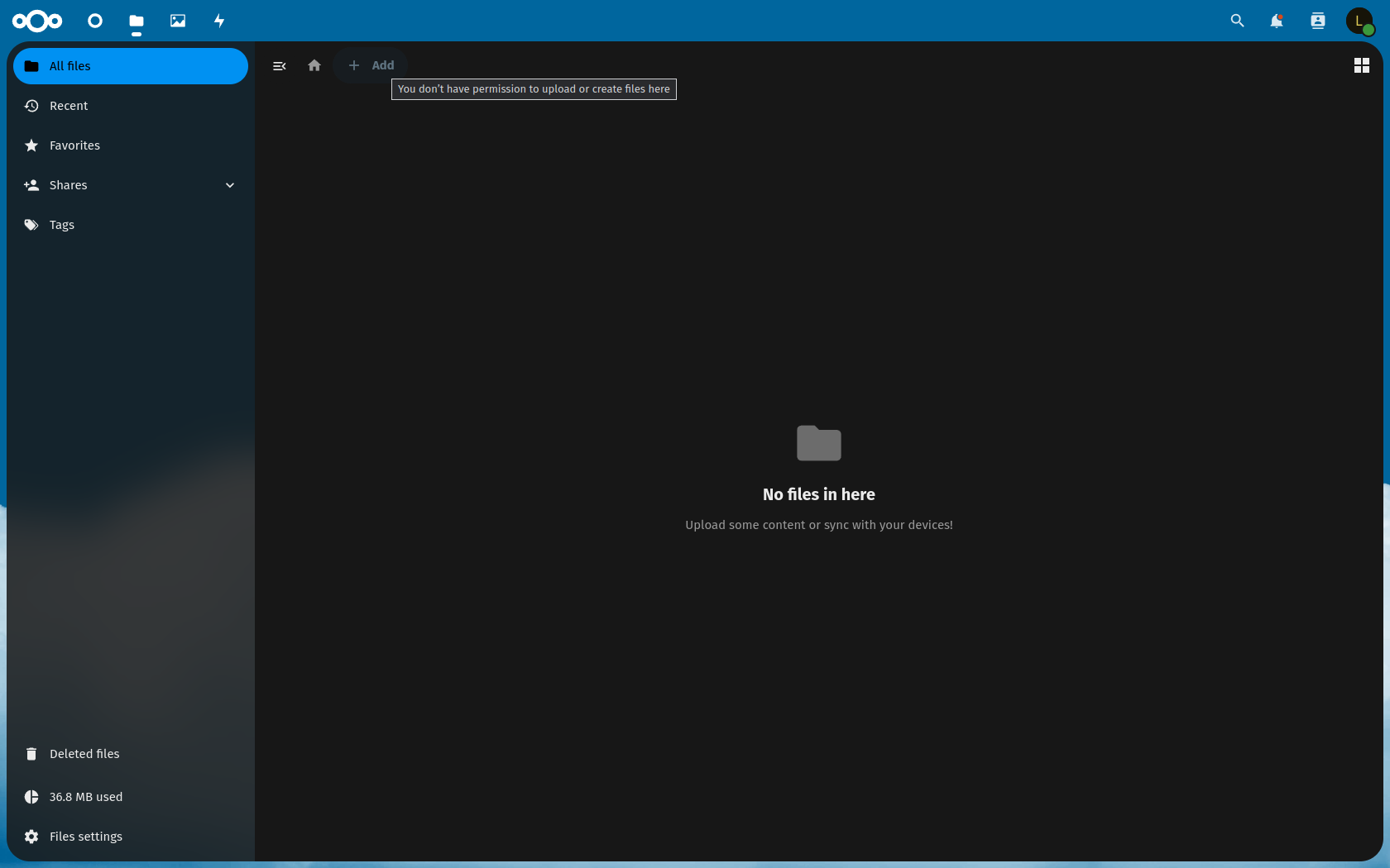 Add button are disabled and Can't upload - ℹ️ Support - Nextcloud community