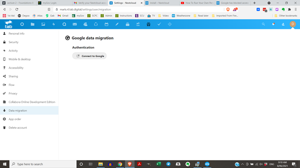 Google Migration attempt using Nextcloud provider Tab.Digital