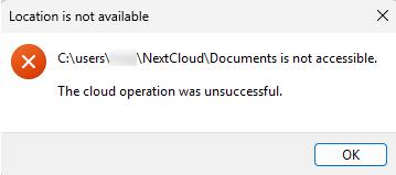 20260619 - Nextcloud - Cloud operation was unsuccessful