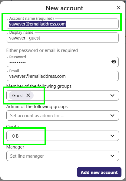 How to create users with zero quota but still allow Contacts